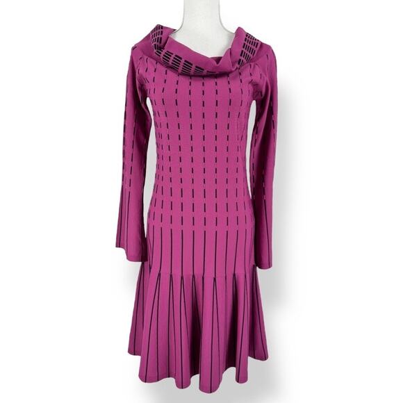 Prabal Gurung Womens Stripe Off The Shoulder Knit Dress Size 6 Raspberry - Picture 2 of 15